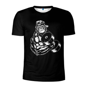 Мужская футболка 3D спортивная с принтом Ironmonkey в Екатеринбурге, 100% полиэстер с улучшенными характеристиками | приталенный силуэт, круглая горловина, широкие плечи, сужается к линии бедра | fitness | gorilla | gym | monkey | power | sport | strength | горилла | качалка | мощь | сила | спорт | фитнес