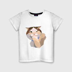 Детская футболка хлопок с принтом Подмигивающий котик в Екатеринбурге, 100% хлопок | круглый вырез горловины, полуприлегающий силуэт, длина до линии бедер | котик | милый | подмигивание | пушистый | пятна
