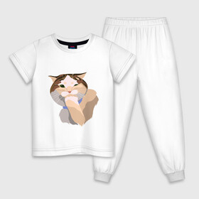 Детская пижама хлопок с принтом Подмигивающий котик в Екатеринбурге, 100% хлопок |  брюки и футболка прямого кроя, без карманов, на брюках мягкая резинка на поясе и по низу штанин
 | котик | милый | подмигивание | пушистый | пятна