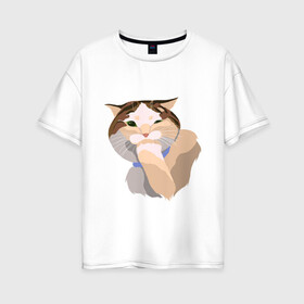 Женская футболка хлопок Oversize с принтом Подмигивающий котик в Екатеринбурге, 100% хлопок | свободный крой, круглый ворот, спущенный рукав, длина до линии бедер
 | котик | милый | подмигивание | пушистый | пятна