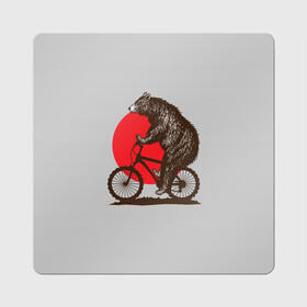 Магнит виниловый Квадрат с принтом Медведь на велосиеде в Екатеринбурге, полимерный материал с магнитным слоем | размер 9*9 см, закругленные углы | Тематика изображения на принте: вело | велосипед | медведь | солнце | спорт | япония