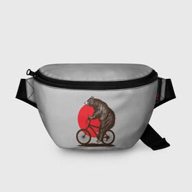 Поясная сумка 3D с принтом Медведь на велосиеде в Екатеринбурге, 100% полиэстер | плотная ткань, ремень с регулируемой длиной, внутри несколько карманов для мелочей, основное отделение и карман с обратной стороны сумки застегиваются на молнию | вело | велосипед | медведь | солнце | спорт | япония