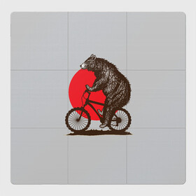 Магнитный плакат 3Х3 с принтом Медведь на велосиеде в Екатеринбурге, Полимерный материал с магнитным слоем | 9 деталей размером 9*9 см | Тематика изображения на принте: вело | велосипед | медведь | солнце | спорт | япония