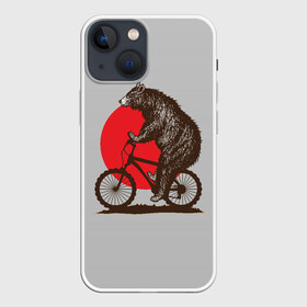Чехол для iPhone 13 mini с принтом Медведь на велосиеде в Екатеринбурге,  |  | вело | велосипед | медведь | солнце | спорт | япония