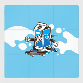 Магнитный плакат 3Х3 с принтом Пачка молока на скейте в Екатеринбурге, Полимерный материал с магнитным слоем | 9 деталей размером 9*9 см | Тематика изображения на принте: коробка | молоко | молочко | пачка молока | скейт | упаковка