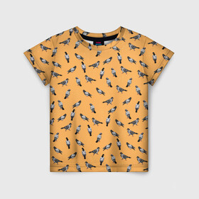 Детская футболка 3D с принтом Голуби паттерн на желтом в Екатеринбурге, 100% гипоаллергенный полиэфир | прямой крой, круглый вырез горловины, длина до линии бедер, чуть спущенное плечо, ткань немного тянется | голуби | голубь | домашние голуби | желтый | иллюстрация | паттерн | птица | птицы