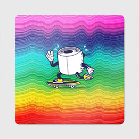 Магнит виниловый Квадрат с принтом Туалетная бумага на скейте в Екатеринбурге, полимерный материал с магнитным слоем | размер 9*9 см, закругленные углы | Тематика изображения на принте: бумага | прикол | скейт | спорт | туалет | туалетная бумага | шутка
