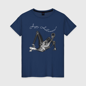 Женская футболка хлопок с принтом X-ray of a cool girl в Екатеринбурге, 100% хлопок | прямой крой, круглый вырез горловины, длина до линии бедер, слегка спущенное плечо | bones | girl | holiday | hype | pose | sandals | skull | x ray | босоножки | кости | праздник | рентген | хайп | череп