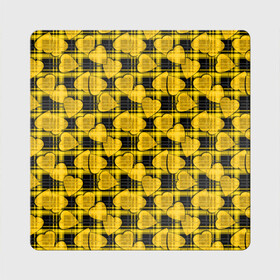 Магнит виниловый Квадрат с принтом Желто-черный модный узор  в Екатеринбурге, полимерный материал с магнитным слоем | размер 9*9 см, закругленные углы | Тематика изображения на принте: детский | для девочек | клетка | любовь | модный | плед | сердце | черный и желтый