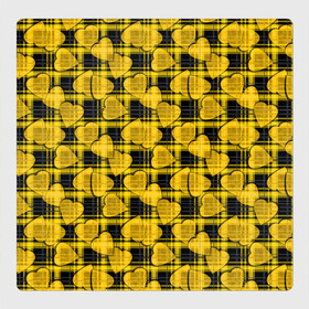 Магнитный плакат 3Х3 с принтом Желто-черный модный узор  в Екатеринбурге, Полимерный материал с магнитным слоем | 9 деталей размером 9*9 см | Тематика изображения на принте: детский | для девочек | клетка | любовь | модный | плед | сердце | черный и желтый