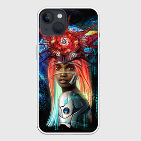 Чехол для iPhone 13 с принтом Cyberpunk girl в Екатеринбурге,  |  | волосы | девушка | киберпанк | корона | космос | планета