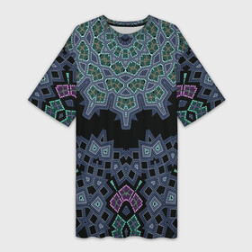 Платье-футболка 3D с принтом Перламутровый узор восточный в Екатеринбурге,  |  | арабский узор | бусы | восточный орнамент | для женщин | жемчуг | модный | перламутр | современный | украшение