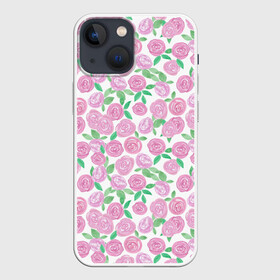 Чехол для iPhone 13 mini с принтом Розовые акварельные розы в Екатеринбурге,  |  | акварель | акварельные цветы | детский | для женщин | модный | розовый | розы | цветы