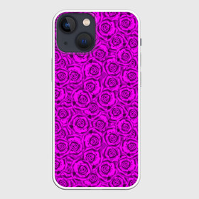 Чехол для iPhone 13 mini с принтом Яркий цветочный неоновый узор в Екатеринбурге,  |  | детский | женский | малиновый | неоновый узор | розы | ярко розовый