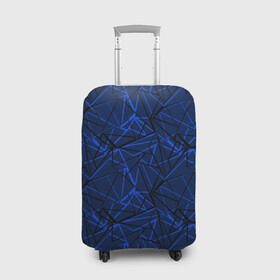 Чехол для чемодана 3D с принтом Черно-синий геометрический   в Екатеринбурге, 86% полиэфир, 14% спандекс | двустороннее нанесение принта, прорези для ручек и колес | абстрактный | геометрические фигуры | геометрический | модный | молодежный | полосы | синий | синий и черный