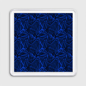 Магнит 55*55 с принтом Черно-синий геометрический   в Екатеринбурге, Пластик | Размер: 65*65 мм; Размер печати: 55*55 мм | абстрактный | геометрические фигуры | геометрический | модный | молодежный | полосы | синий | синий и черный