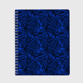 Тетрадь с принтом Черно-синий геометрический   в Екатеринбурге, 100% бумага | 48 листов, плотность листов — 60 г/м2, плотность картонной обложки — 250 г/м2. Листы скреплены сбоку удобной пружинной спиралью. Уголки страниц и обложки скругленные. Цвет линий — светло-серый
 | абстрактный | геометрические фигуры | геометрический | модный | молодежный | полосы | синий | синий и черный