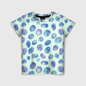 Детская футболка 3D с принтом Драгоценные синие камни  в Екатеринбурге, 100% гипоаллергенный полиэфир | прямой крой, круглый вырез горловины, длина до линии бедер, чуть спущенное плечо, ткань немного тянется | Тематика изображения на принте: абстракция | драгоценные камни | зеленый | нежный принт | синий | сияние | фиолетовый | цвет
