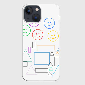 Чехол для iPhone 13 mini с принтом фигуры в Екатеринбурге,  |  | forms | rainbow | smiles | squares | triangles | квадраты | радуга | смайлы | треугольники | улыбки
emoticons | фигуры