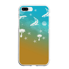 Чехол для iPhone 7Plus/8 Plus матовый с принтом Морское ассорти в Екатеринбурге, Силикон | Область печати: задняя сторона чехла, без боковых панелей | акулы | волна | дельфины | море | морепродукты | морские животные | морской | пальмы | песок | ракушки | рыбы