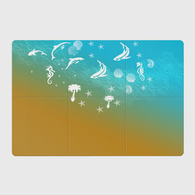 Магнитный плакат 3Х2 с принтом Морское ассорти в Екатеринбурге, Полимерный материал с магнитным слоем | 6 деталей размером 9*9 см | акулы | волна | дельфины | море | морепродукты | морские животные | морской | пальмы | песок | ракушки | рыбы