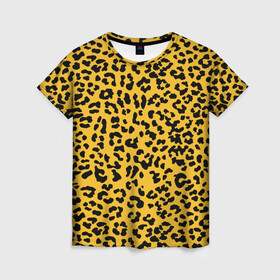 Женская футболка 3D с принтом Леопард желтый в Екатеринбурге, 100% полиэфир ( синтетическое хлопкоподобное полотно) | прямой крой, круглый вырез горловины, длина до линии бедер | animal | texture | леопард | паттерн леопарда | текстура | текстура леопарда | тренд