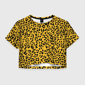 Женская футболка Crop-top 3D с принтом Леопард желтый в Екатеринбурге, 100% полиэстер | круглая горловина, длина футболки до линии талии, рукава с отворотами | animal | texture | леопард | паттерн леопарда | текстура | текстура леопарда | тренд