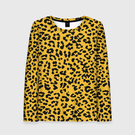 Женский лонгслив 3D с принтом Леопард желтый в Екатеринбурге, 100% полиэстер | длинные рукава, круглый вырез горловины, полуприлегающий силуэт | animal | texture | леопард | паттерн леопарда | текстура | текстура леопарда | тренд