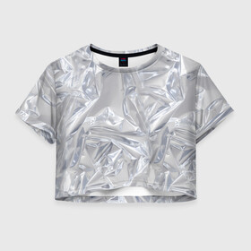 Женская футболка Crop-top 3D с принтом Голографичная фольга в Екатеринбурге, 100% полиэстер | круглая горловина, длина футболки до линии талии, рукава с отворотами | голографическая | голография | метал | паттерн | текстура | текстура метала | тренд | фольга
