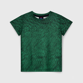 Детская футболка 3D с принтом Изумрудный мех в Екатеринбурге, 100% гипоаллергенный полиэфир | прямой крой, круглый вырез горловины, длина до линии бедер, чуть спущенное плечо, ткань немного тянется | изумруд | изумрудная текстура | изумрудная шуба | мех | паттерн | текстура | текстура меха | шуба