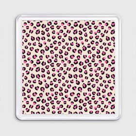 Магнит 55*55 с принтом Леопардовый принт розовый в Екатеринбурге, Пластик | Размер: 65*65 мм; Размер печати: 55*55 мм | бежевый | леопард | леопардовый принт | молочный цвет | пятнистый | розовый