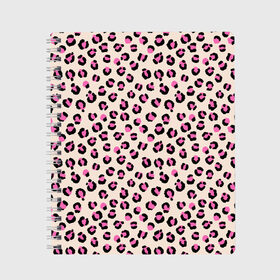 Тетрадь с принтом Леопардовый принт розовый в Екатеринбурге, 100% бумага | 48 листов, плотность листов — 60 г/м2, плотность картонной обложки — 250 г/м2. Листы скреплены сбоку удобной пружинной спиралью. Уголки страниц и обложки скругленные. Цвет линий — светло-серый
 | бежевый | леопард | леопардовый принт | молочный цвет | пятнистый | розовый