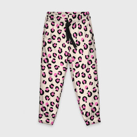 Детские брюки 3D с принтом Леопардовый принт розовый в Екатеринбурге, 100% полиэстер | манжеты по низу, эластичный пояс регулируется шнурком, по бокам два кармана без застежек, внутренняя часть кармана из мелкой сетки | Тематика изображения на принте: бежевый | леопард | леопардовый принт | молочный цвет | пятнистый | розовый