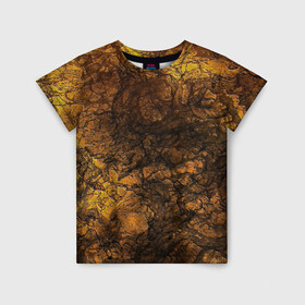 Детская футболка 3D с принтом Желто-черная текстура камня  в Екатеринбурге, 100% гипоаллергенный полиэфир | прямой крой, круглый вырез горловины, длина до линии бедер, чуть спущенное плечо, ткань немного тянется | вулканический | желтый | камень | модный | мрамор | мраморный узор | текстура камня | черный мрамор