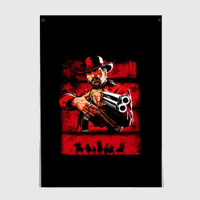 Постер с принтом Red Dead Redemption 2 в Екатеринбурге, 100% бумага
 | бумага, плотность 150 мг. Матовая, но за счет высокого коэффициента гладкости имеет небольшой блеск и дает на свету блики, но в отличии от глянцевой бумаги не покрыта лаком | art | arthur morgan | character | cowboys | game | gun | horses | red dead redemption 2 | weapon | арт | артур морган | игра | ковбои | лошади | оружие | персонаж | ружье