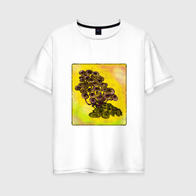 Женская футболка хлопок Oversize с принтом Психоделические грибы в Екатеринбурге, 100% хлопок | свободный крой, круглый ворот, спущенный рукав, длина до линии бедер
 | воображение | галлюцинация | графика | графический | гриб | грибы | желтый | лес | природа | психоделика | фантазия | фиолетовый