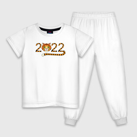 Детская пижама хлопок с принтом Год Тигра 2022 с мордочкой в Екатеринбурге, 100% хлопок |  брюки и футболка прямого кроя, без карманов, на брюках мягкая резинка на поясе и по низу штанин
 | 2022 | дата | животное | полоски | символ | тигр | хвост