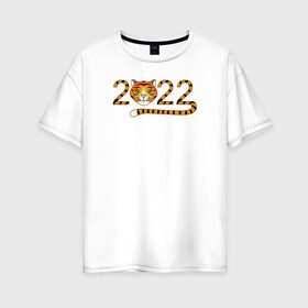 Женская футболка хлопок Oversize с принтом Год Тигра 2022 с мордочкой в Екатеринбурге, 100% хлопок | свободный крой, круглый ворот, спущенный рукав, длина до линии бедер
 | 2022 | дата | животное | полоски | символ | тигр | хвост