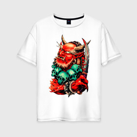 Женская футболка хлопок Oversize с принтом Демон в Екатеринбурге, 100% хлопок | свободный крой, круглый ворот, спущенный рукав, длина до линии бедер
 | демон | рога | танто | череп | шипы