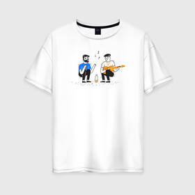 Женская футболка хлопок Oversize с принтом Блюз музыканты в Екатеринбурге, 100% хлопок | свободный крой, круглый ворот, спущенный рукав, длина до линии бедер
 | блюз | гитара | гопник | гопники | двор | иллюстрация | музыка | на корточках | парни | пацанские | пацаны | рисунок | четкие | четко | шансон