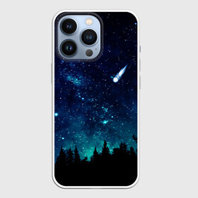 Чехол для iPhone 13 Pro с принтом ЛЕС НОЧЬЮ в Екатеринбурге,  |  | вселенная | деревья | звёзды | комета | космос | лес | ночь