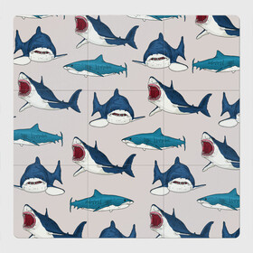 Магнитный плакат 3Х3 с принтом Кровожадные акулы паттерн в Екатеринбурге, Полимерный материал с магнитным слоем | 9 деталей размером 9*9 см | shark | акулы | кровожадные акулы | морские обитатели | опасный | паттерн | синий