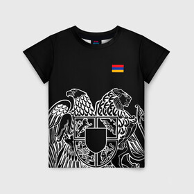 Детская футболка 3D с принтом Герб Армении и флаг в Екатеринбурге, 100% гипоаллергенный полиэфир | прямой крой, круглый вырез горловины, длина до линии бедер, чуть спущенное плечо, ткань немного тянется | армения | герб | лев и орел | лого | символ | флаг | флаг и герб армении