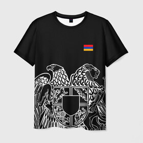 Мужская футболка 3D с принтом Герб Армении и флаг в Екатеринбурге, 100% полиэфир | прямой крой, круглый вырез горловины, длина до линии бедер | армения | герб | лев и орел | лого | символ | флаг | флаг и герб армении