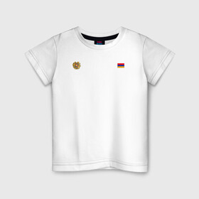 Детская футболка хлопок с принтом Армения. Символика в Екатеринбурге, 100% хлопок | круглый вырез горловины, полуприлегающий силуэт, длина до линии бедер | армения | герб | лого | на черном | символ | символика армении | флаг | флаг и герб | черный фон | черный цвет