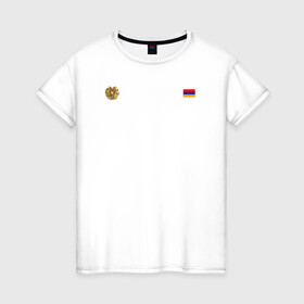 Женская футболка хлопок с принтом Армения. Символика в Екатеринбурге, 100% хлопок | прямой крой, круглый вырез горловины, длина до линии бедер, слегка спущенное плечо | армения | герб | лого | на черном | символ | символика армении | флаг | флаг и герб | черный фон | черный цвет