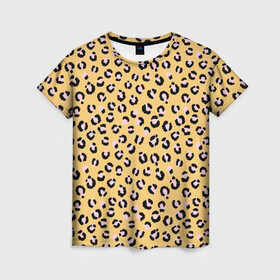 Женская футболка 3D с принтом Желтый леопардовый принт в Екатеринбурге, 100% полиэфир ( синтетическое хлопкоподобное полотно) | прямой крой, круглый вырез горловины, длина до линии бедер | желтый | леопардовый принт | паттерн | пятна | пятнистый | розовый | текстура