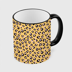 Кружка с полной запечаткой с принтом Желтый леопардовый принт в Екатеринбурге, керамика | ёмкость 330 мл | Тематика изображения на принте: желтый | леопардовый принт | паттерн | пятна | пятнистый | розовый | текстура