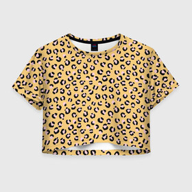 Женская футболка Crop-top 3D с принтом Желтый леопардовый принт в Екатеринбурге, 100% полиэстер | круглая горловина, длина футболки до линии талии, рукава с отворотами | желтый | леопардовый принт | паттерн | пятна | пятнистый | розовый | текстура