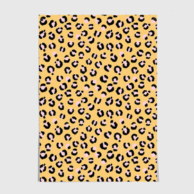 Постер с принтом Желтый леопардовый принт в Екатеринбурге, 100% бумага
 | бумага, плотность 150 мг. Матовая, но за счет высокого коэффициента гладкости имеет небольшой блеск и дает на свету блики, но в отличии от глянцевой бумаги не покрыта лаком | желтый | леопардовый принт | паттерн | пятна | пятнистый | розовый | текстура